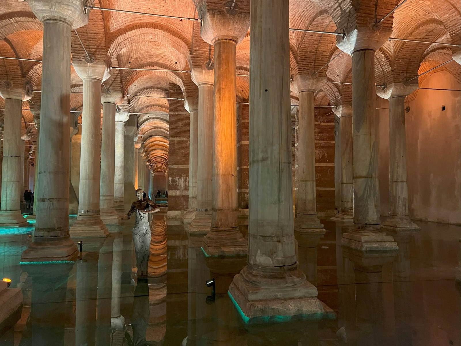 Columns of the Basilica Cistern reflected in the water